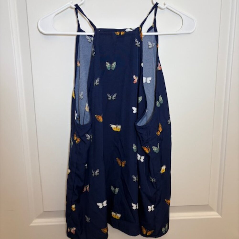 Navy Blue Butterfly Print Sleeveless Blouse - Picture 3 of 3